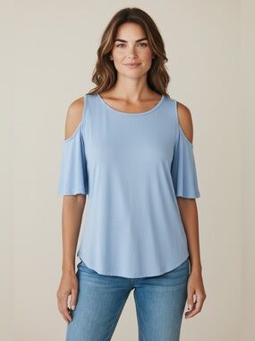 Umgee Cold Shoulder Tee // Blue // Small // NEW